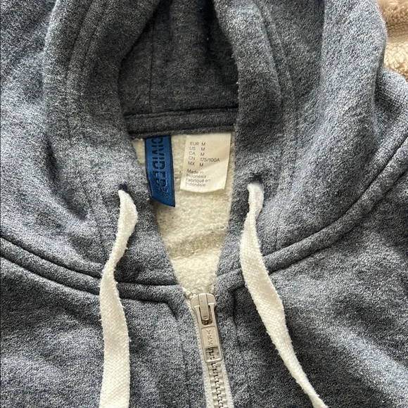 H&M Men's dark Blue soft zip up Hoodie white adjustable strings - Picture 2 of 2